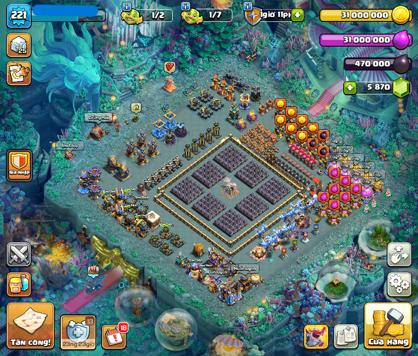 TH18 CH?T – QU�N KHO? – TRANG B? M?NH – SKIN T??NG + PHONG C?NH ??P – L?U TH? H?C VI?C LEVEL CAO(gi? kim max 12-th? x�y max lv8-gi? kim lv5) – S?N 5.870 GEMS